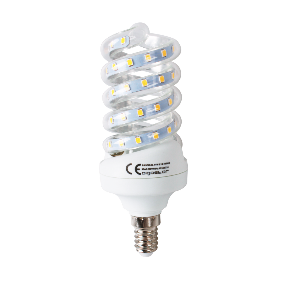 LED B5 Spiral Pære, 11W, E14, 3000K, Erstatter 75W, 1060lm, RA80, 230V, 3 Års Garanti