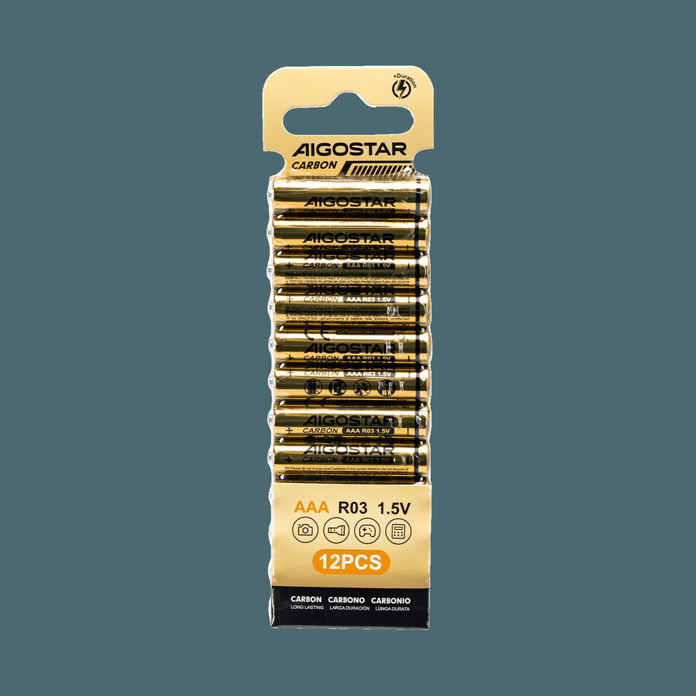 Kulstof-zink batterier - R03 1,5V AAA-12S med 3 års producentgaranti