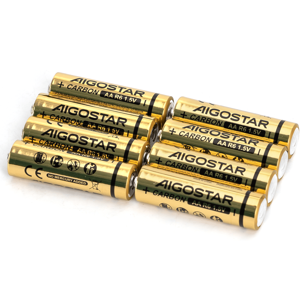 Kulstof-zink batterier R6 1.5V AA - Pakke med 8 stk. inkl. 3 års producentgaranti