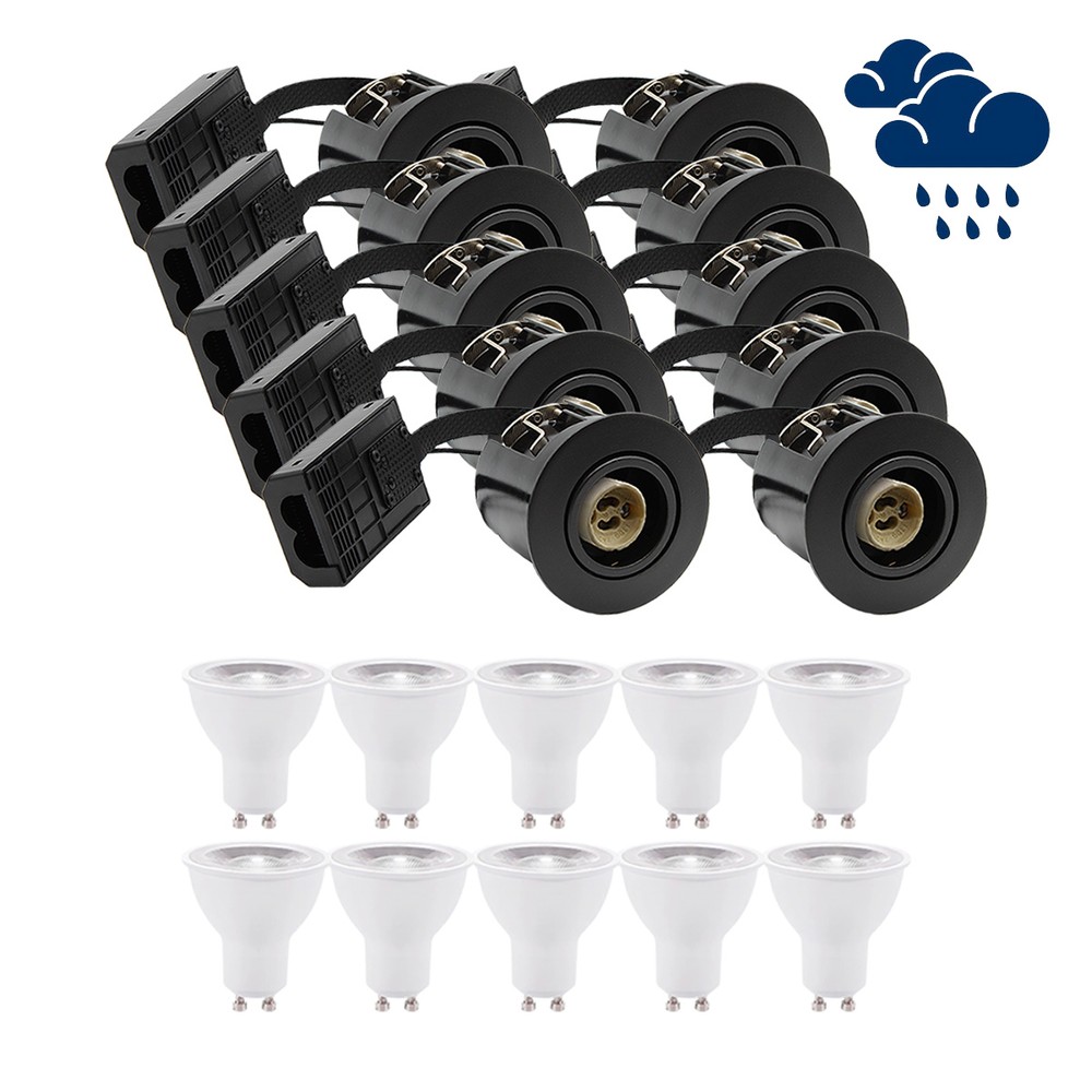 LEDlife Indbygningsspot Inno88 Udendørs - 10 stk. Sorte GU10 4,5W LED-spotlights med IP44 godkendelse til isolering