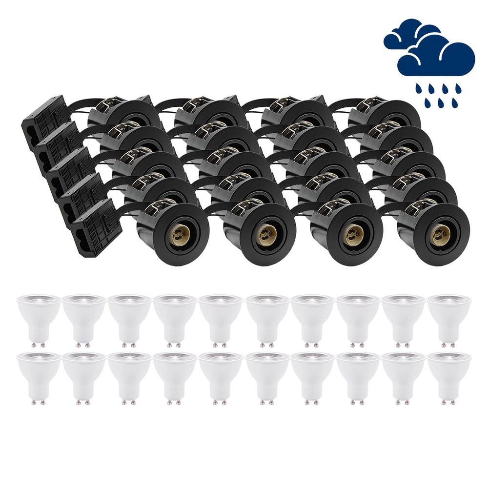 LEDlife Indbygningsspot Inno88 Udendørs 20 stk. - Sort, IP44, 4,5W GU10, 230V, 400lm, Godkendt i Isolering