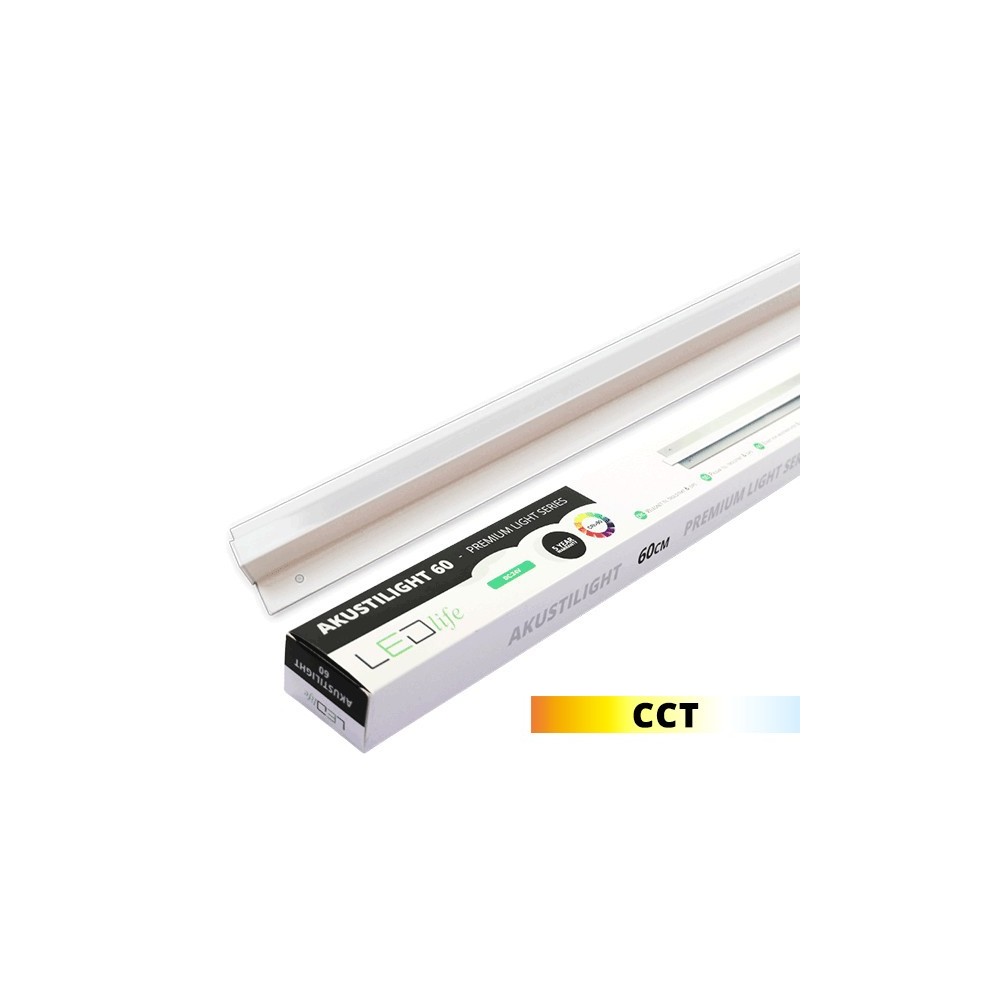 LED Troldtekt Skinne 60 cm, CCT - 19W, Akustilight, Planforsænket, 24V, 1950lm, RA93, 5 års producentgaranti
