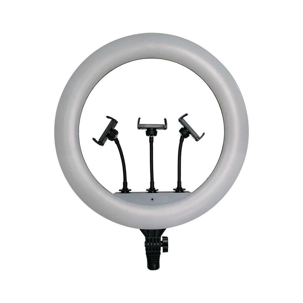 55W LED Ringlys - 18' m. 3 Telefonholdere og Fjernbetjening, 3200K-5800K, 6000lm, RA90