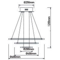 70W LED Lampe m/ 3 ringe lys, 3000K, Varm hvid