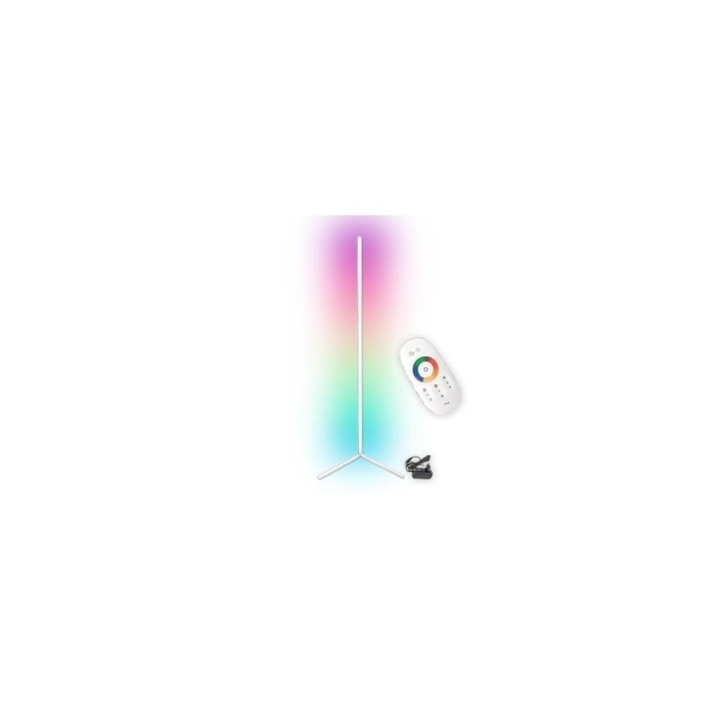 20 Watt hjørnelampe med RGB lys - Hvid, 140cm høj, fjernbetjening inkluderet