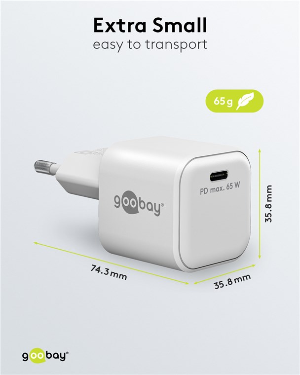 USB-C PD netadapter - 1xUSB-C, 65W/3,25A, Hvid