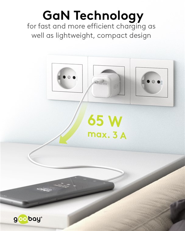 USB-C PD netadapter - 1xUSB-C, 65W/3,25A, Hvid