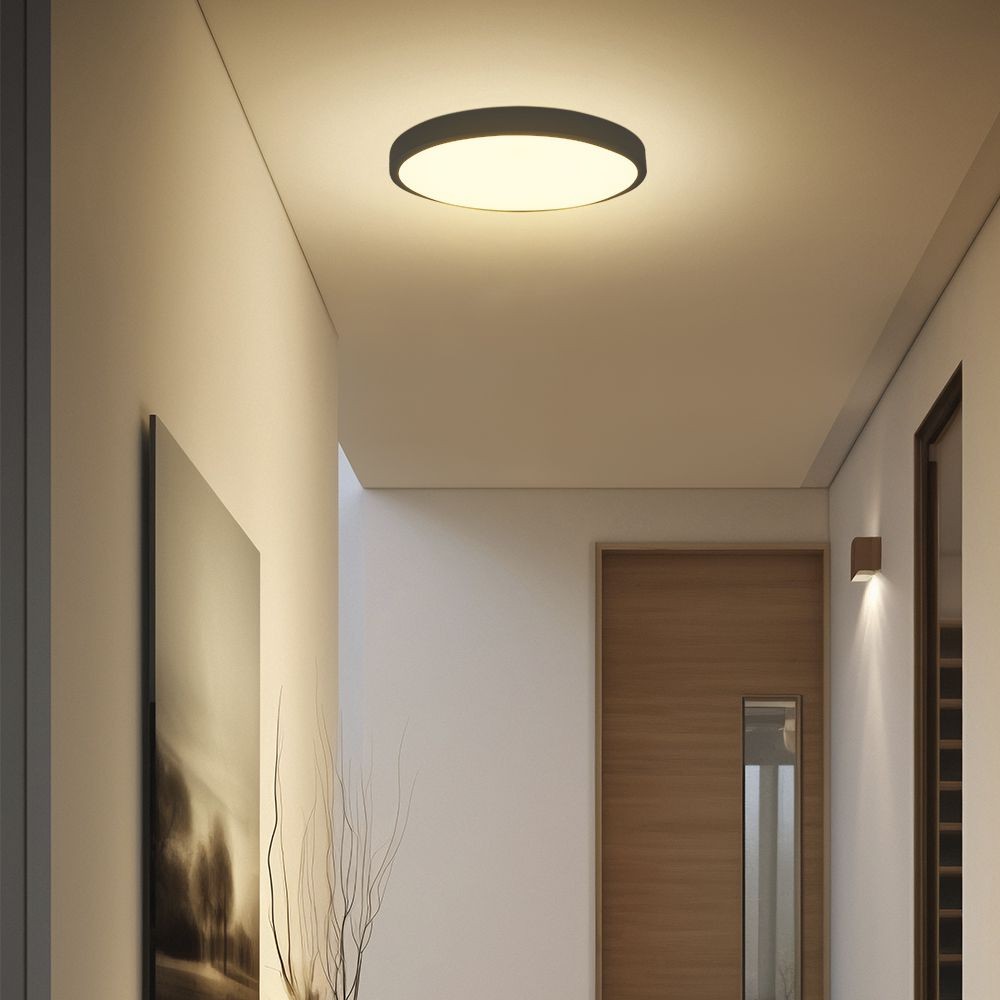 18W LED Dome Lys - 3000K, Rund, Sort Ramme, IP44, med Samsung Chip