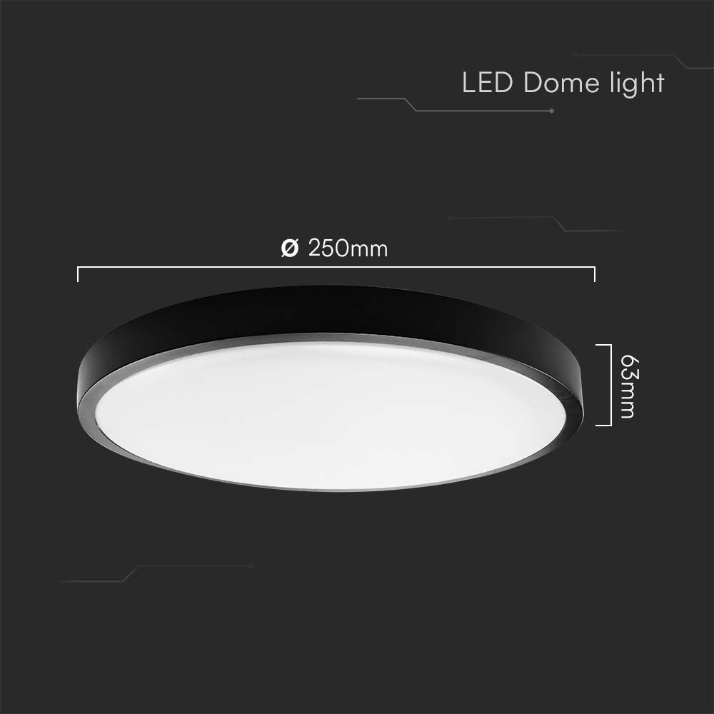 18W LED Dome Lys - 3000K, Rund, Sort Ramme, IP44, med Samsung Chip