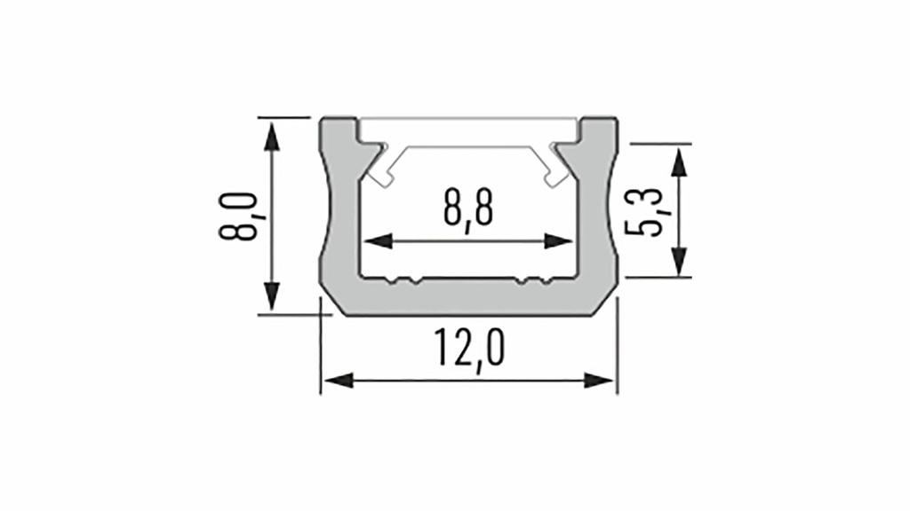 Alu. LED profil - Type X, Anodiseret sølv (2,02m)