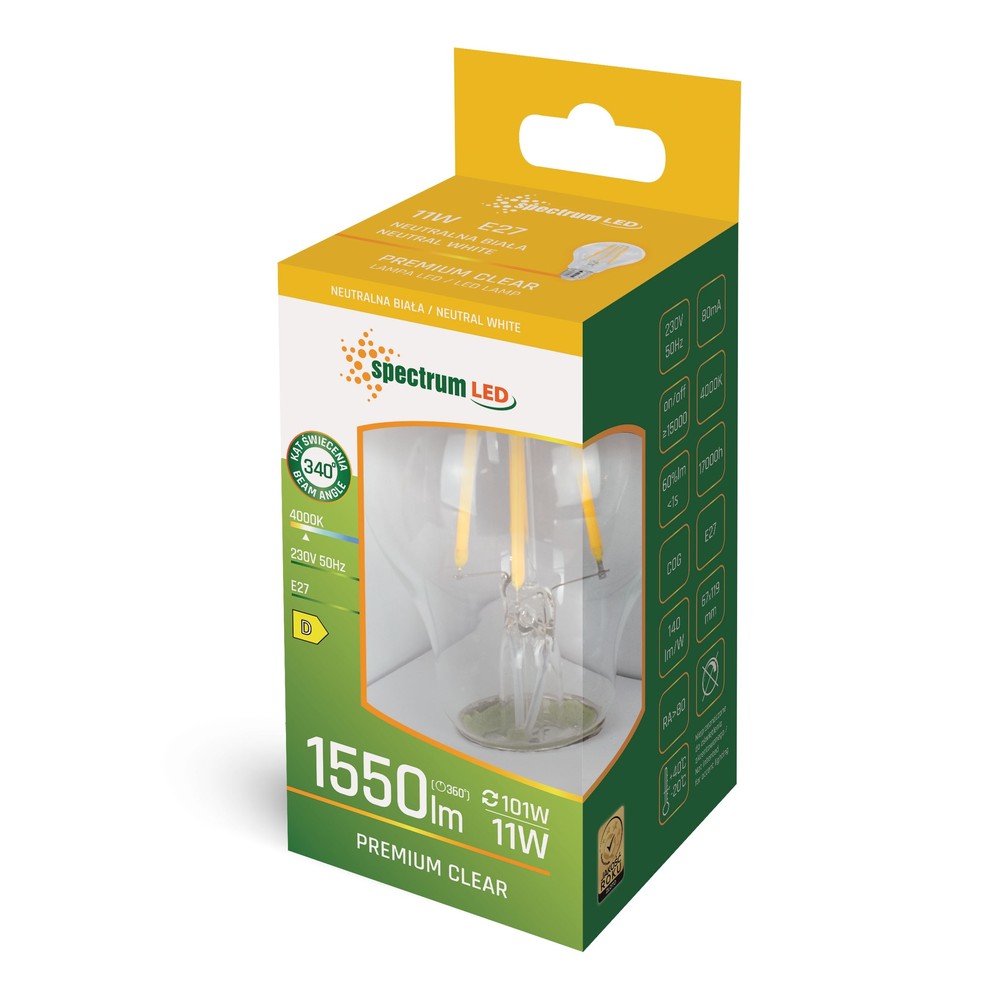 LED A67 E27 230V 11W klar pære med høj farvegengivelse (RA80) og 1500lm