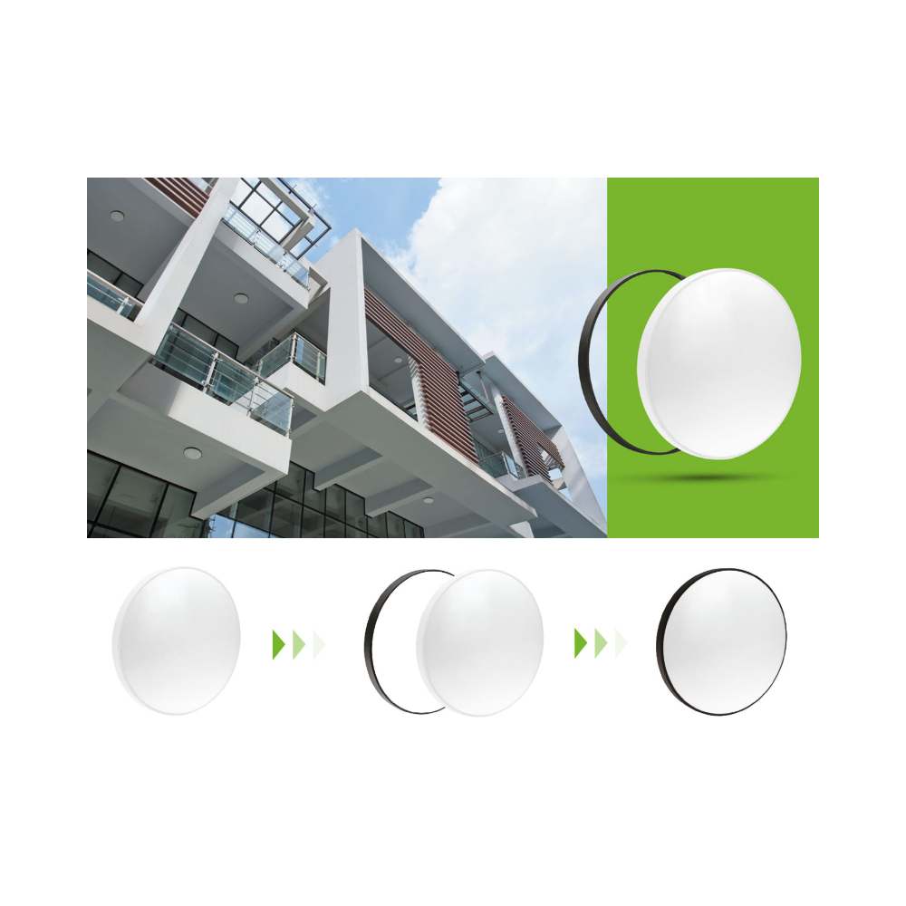 Spectrum 24W LED Loftslampe - Ø32cm, Højde: 5,2cm, Hvid Kant, Sort Ring, 3200lm, RA80, IP54