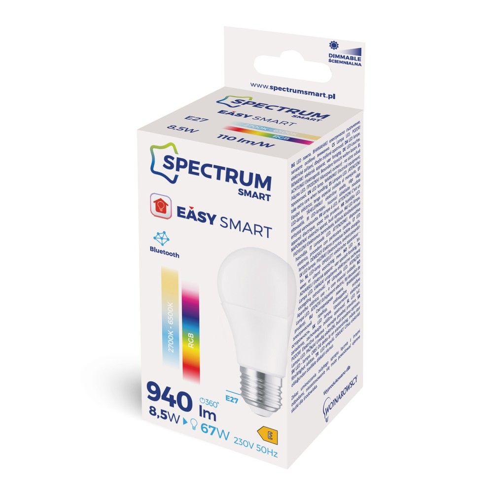 LED Pære A60 E27 8,5W RGBW+CCT+DIM BTM Spectrum Smart Easy Smart