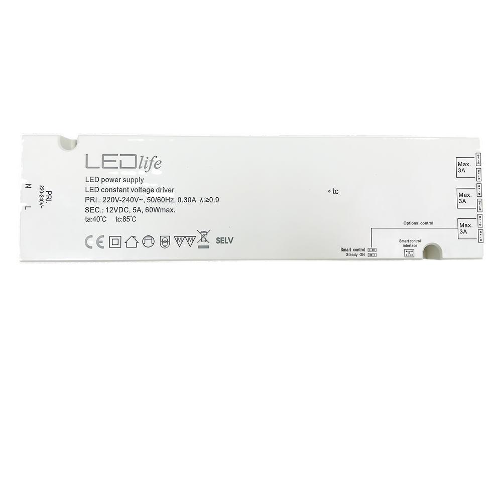 LEDlife Zigbee strømforsyning 60W til Sono og Reco møbelspot, Hue kompatibel, RF, max. 6 spot inkl. fjernbetjening
