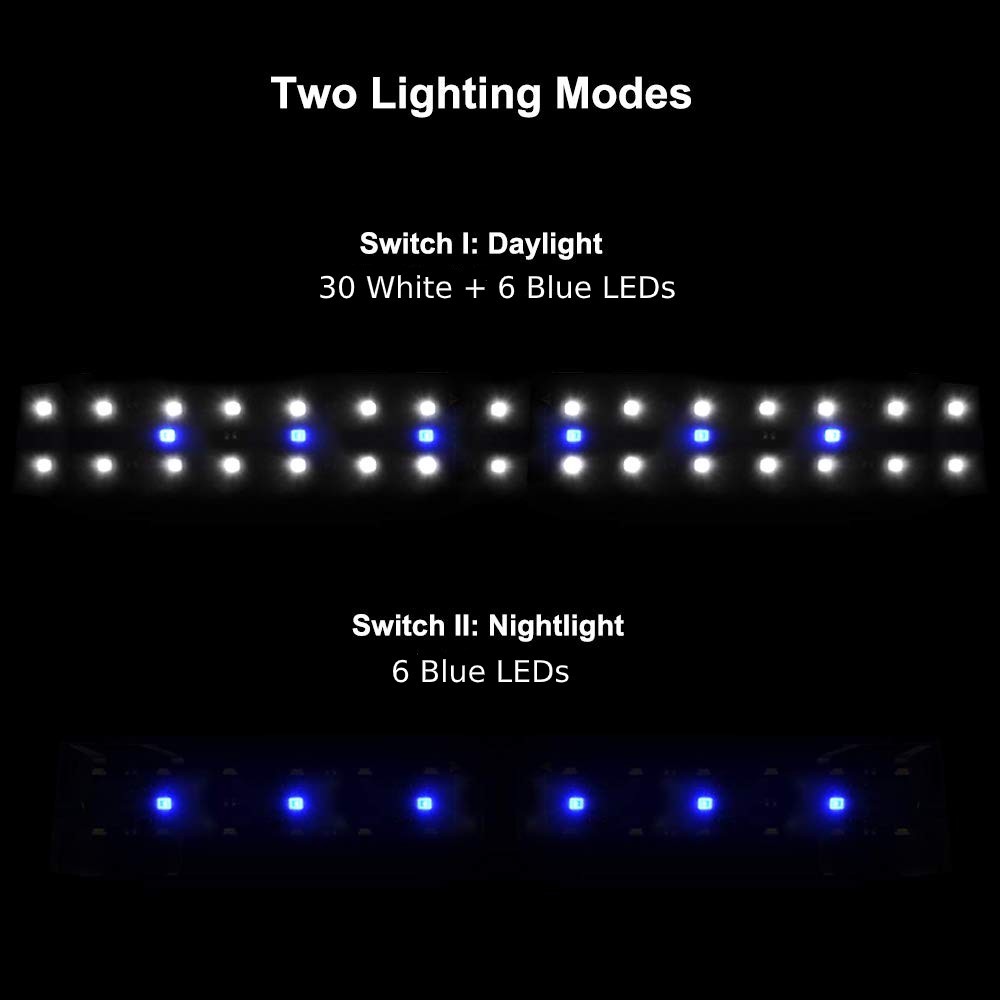 LED Akvariearmatur - Justerbar, Hvid/Blå, 20W, 73-93cm, 1600lm