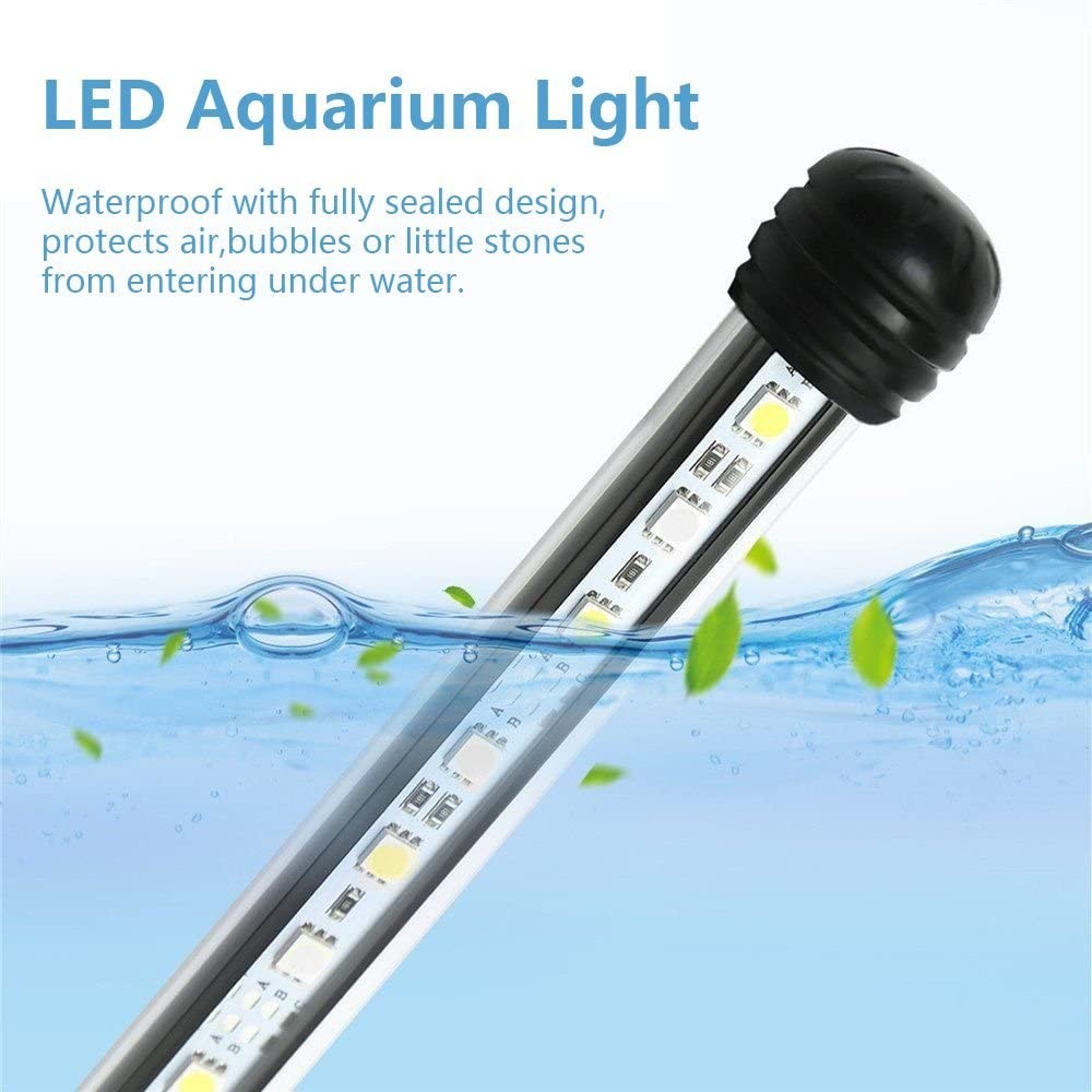 48 cm Akvarie Armatur - 5W LED, Hvid/Blå, Med Sugekopper, IP67 - Effekt: 5W, Input: 230V, 300lm, IP68