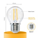 LED Filamentpære G45 E27 4W 2700K Klar - Erstatter 40W, 470lm, RA80, 3 års garanti.