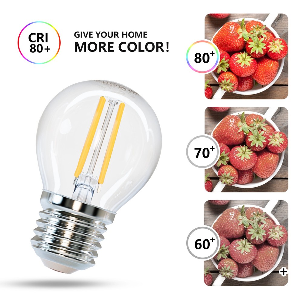 LED Filamentpære G45 E27 4W 2700K Klar - Erstatter 40W, 470lm, RA80, 3 års garanti.