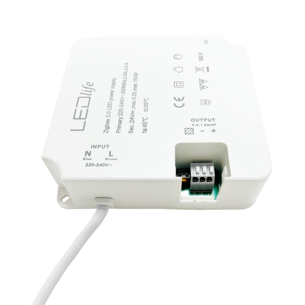 Zigbee 150W strømforsyning - Hue kompatibel, 24V DC, 6,25A, IP20, indendørs brug