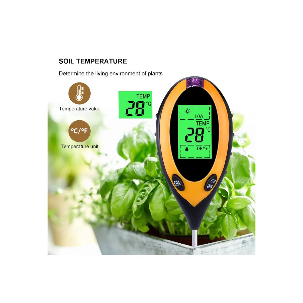Multifunktionel måler til pH, fugt, temperatur og lys - Alt-i-en enhed til præcis måling og overvågning af vækstbetingelser.