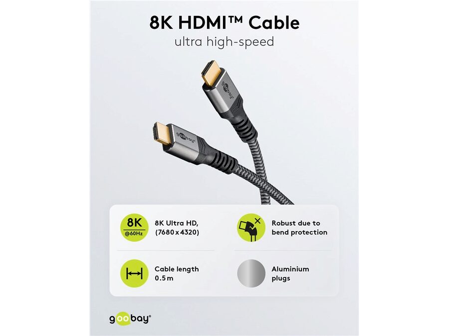 Ultra High Speed HDMI 2.1 Tekstilkabel - 2xHDMI han (1m)