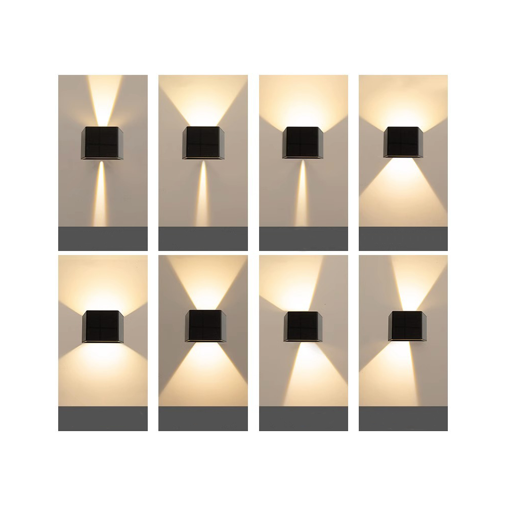 Sort solcelle sensor væglampe med justerbar spredning og skumringssensor - IP54, op/ned lysretning, 6W effekt