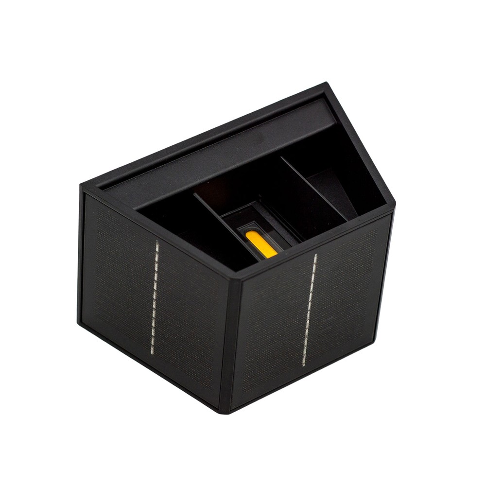 Sort solcelle sensor væglampe med justerbar spredning og skumringssensor - IP54, op/ned lysretning, 6W effekt