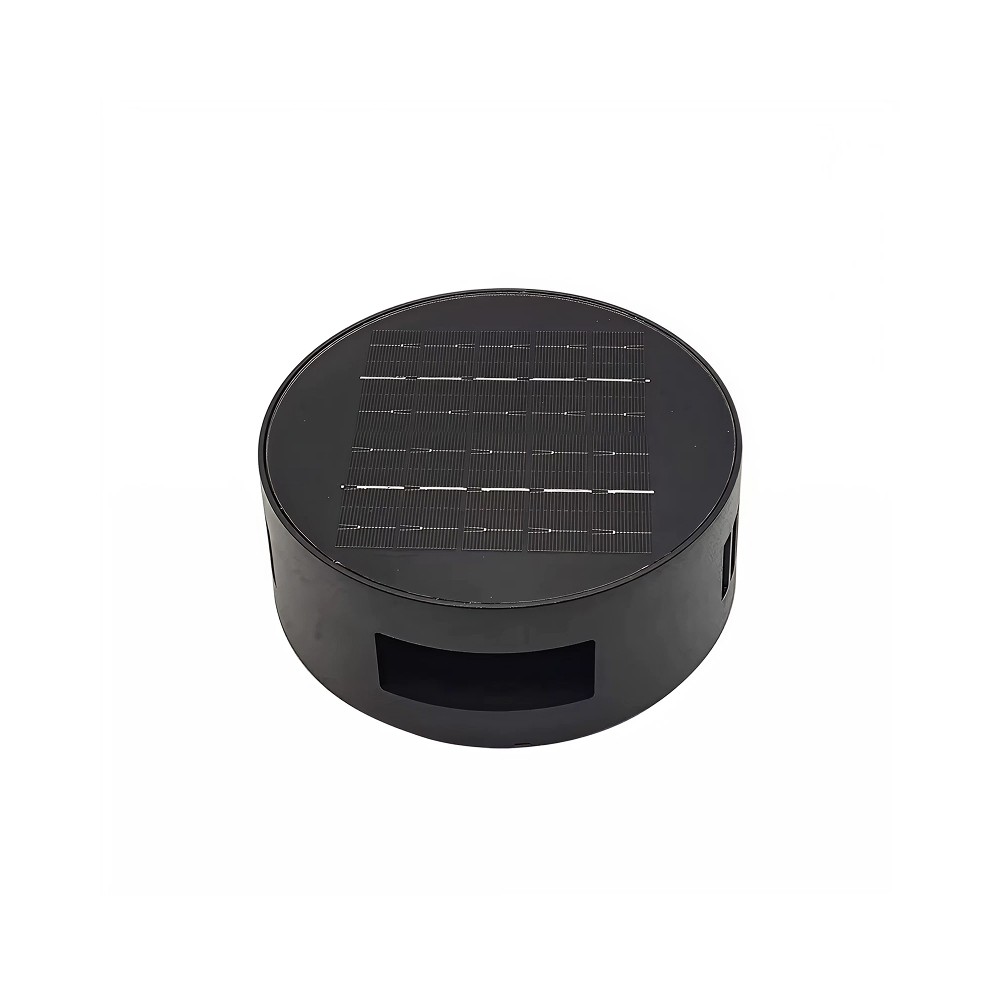 Sort rund solcelle sensor væglampe med roterbar funktion og skumringssensor - Effekt 3W, IP54-certificeret