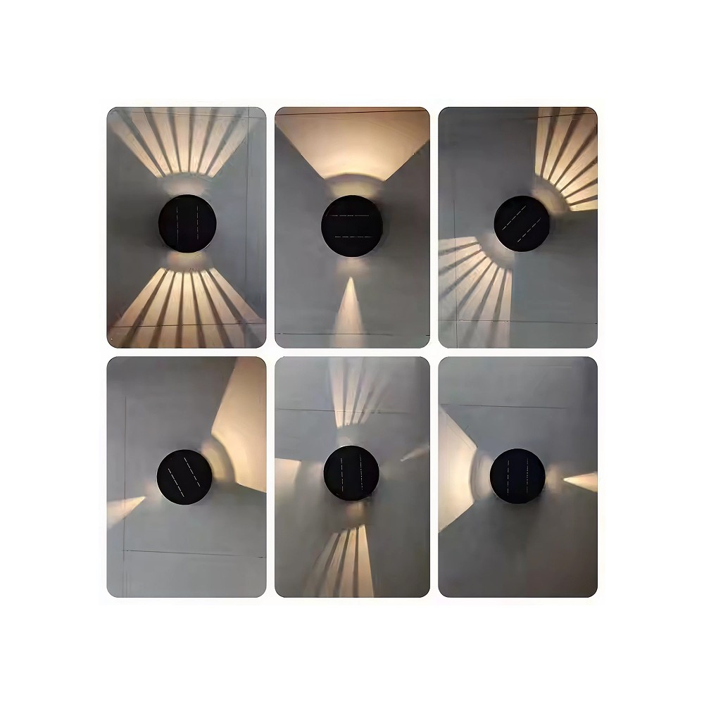 Sort rund solcelle sensor væglampe med roterbar funktion og skumringssensor - Effekt 3W, IP54-certificeret