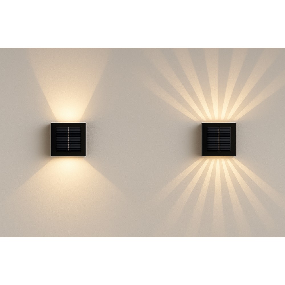 Solcelle sensor væglampe - Sort, roterbar, firkantet, skumringssensor, IP54, 3W, energibesparende