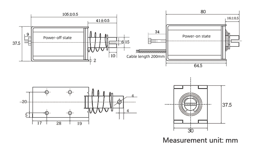 Lineær push-pull elektromagnet - 12Vdc 2,8A 74N-1,5kg, 25mm