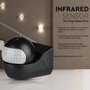 PIR vægsensor med bevægeligt hoved sort, IP44 (max: 400W LED)