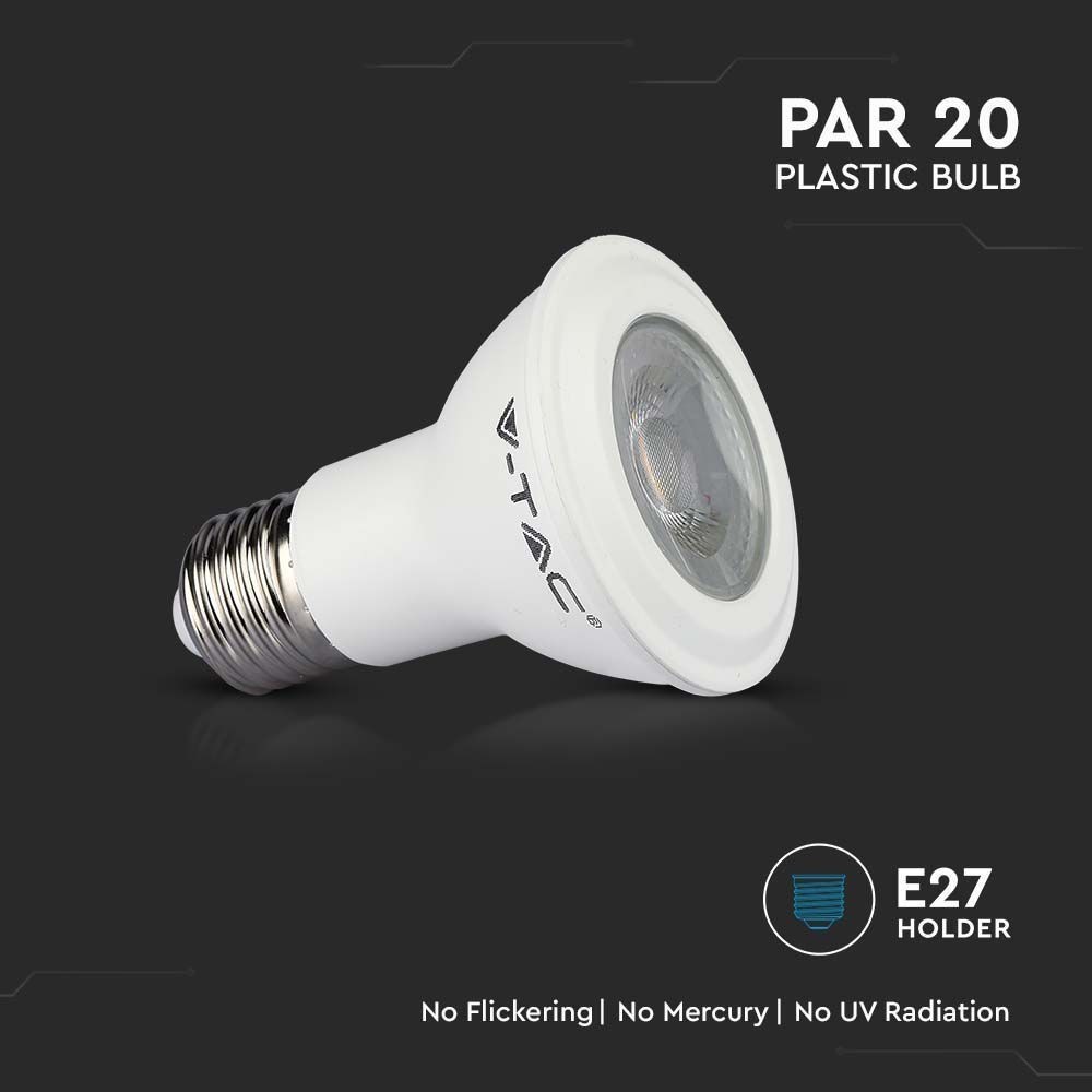 V-Tac 7W LED pære - Samsung chip, PAR20, E27, 495lm, RA80, 5 års garanti