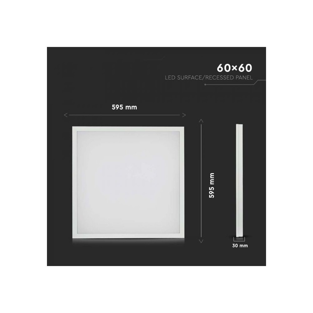 V-Tac 60x60 LED panel i hvid ramme - 36W, direkte montering