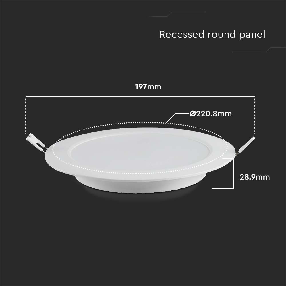 V-Tac 18W LED Indbygningspanel - Ø20,5 cm Hul, Ø22,8 cm Mål, 230V, 1850lm, RA80
