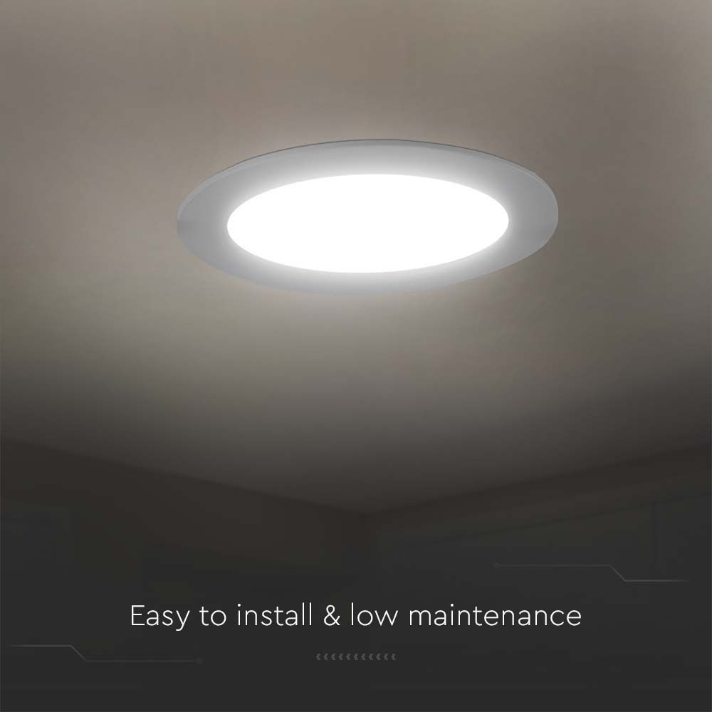 V-Tac 18W LED Indbygningspanel - Ø20,5 cm Hul, Ø22,8 cm Mål, 230V, 1850lm, RA80