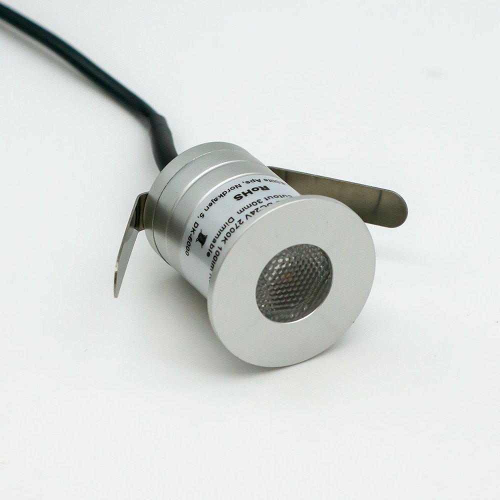 Sauna LED indbygningsdownlight - 24V DC, RA93, 1,1W, 3m ledning, Ø3 cm hul, Ø3,5 cm diameter, 100lm, IP54