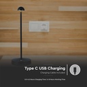 V-Tac Opladelig 3i1 Bordlampe - Sort, IP20, Touch Dæmpbar, Model Mini, 3W, 130lm