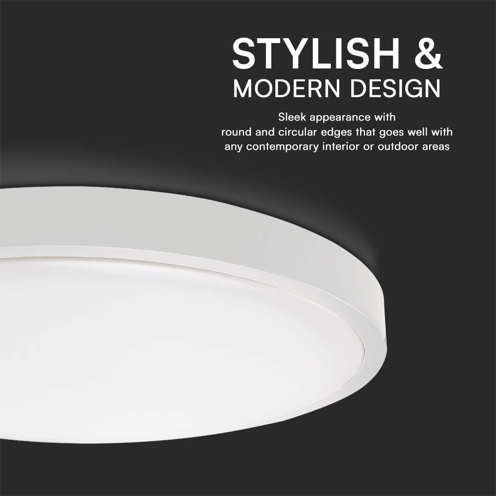 24W LED Dome Lys - Samsung Chip, 3000K, Rund, Hvid Ramme, IP44, 5 års garanti