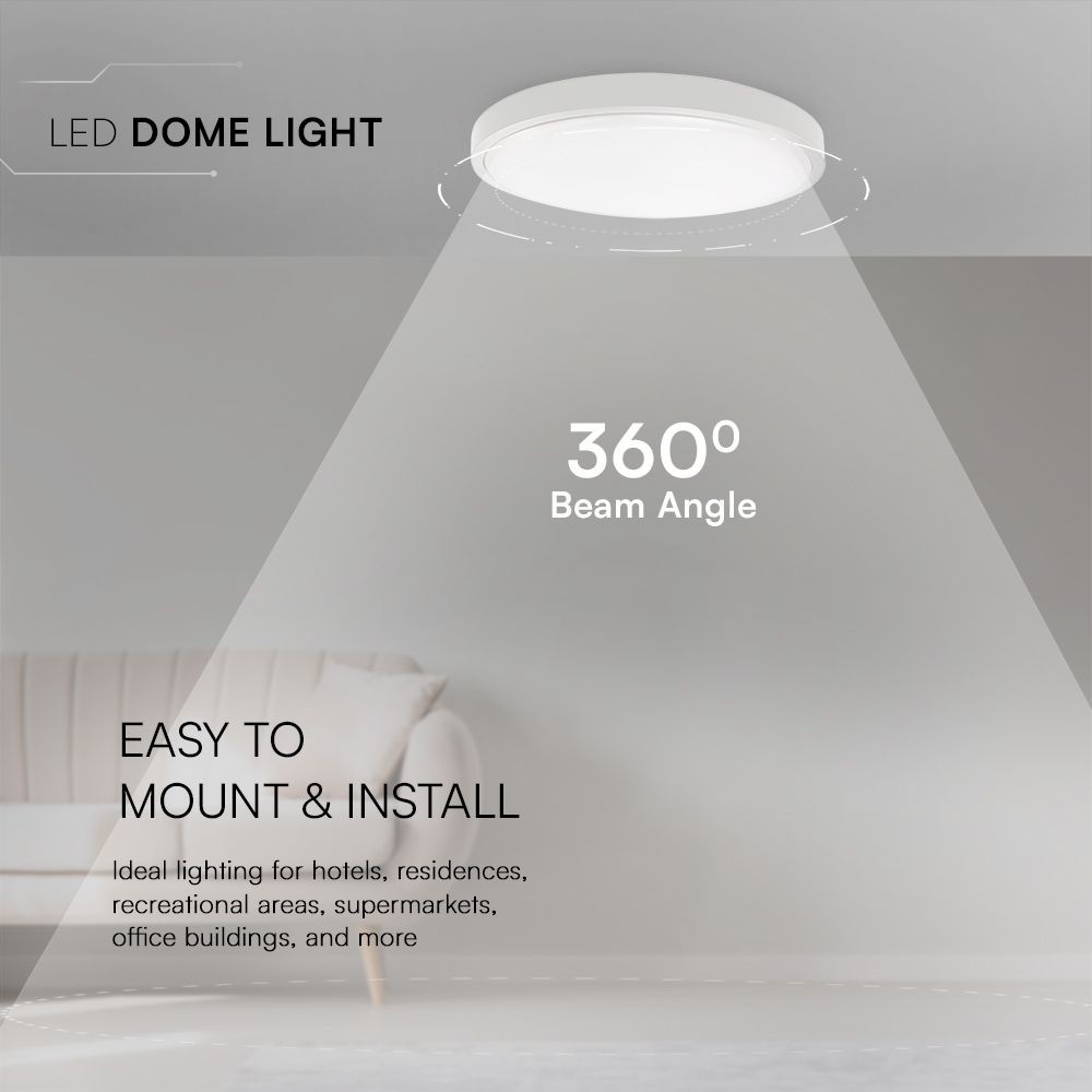 24W LED Dome Lys - Samsung Chip, 3000K, Rund, Hvid Ramme, IP44, 5 års garanti