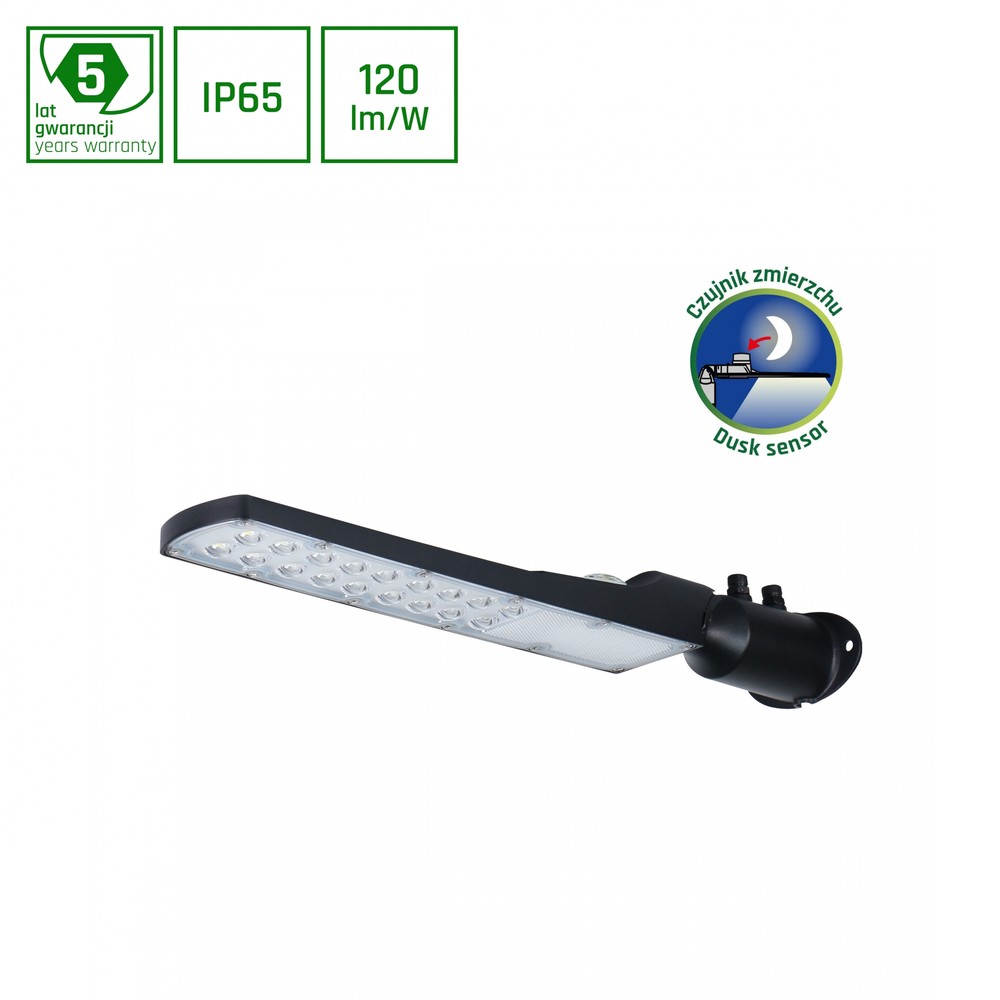 Streetos Slim 50W LED Udendørs Væglampe - Sort, 5000lm, RA80, IP65, 230V, 505x109x76mm, 5 års garanti