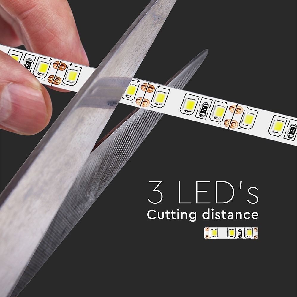 V-Tac 7,2W/m LED strip 8mm bred - 5m, 120 LED pr. meter (800lm/m, RA80)