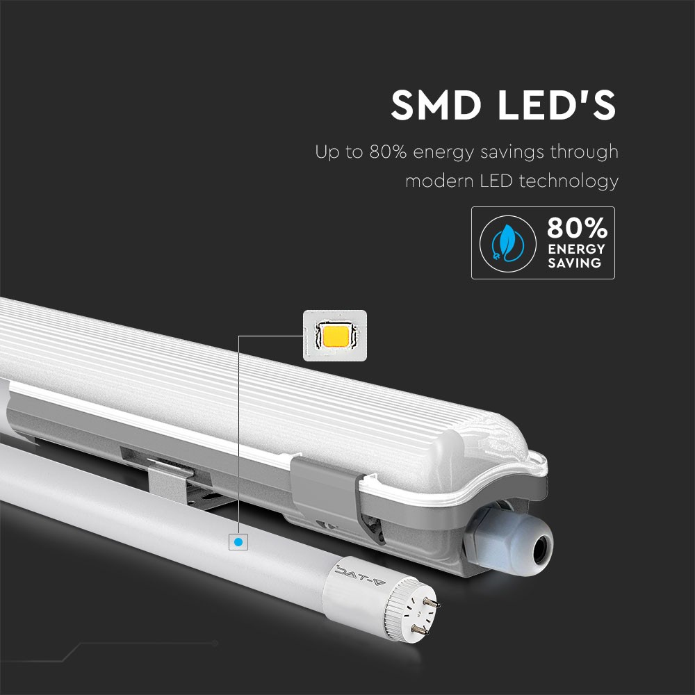 Vandtæt LED Rør Lampe - 22W, 150cm, 6400K, IP65, 2000lm, RA80