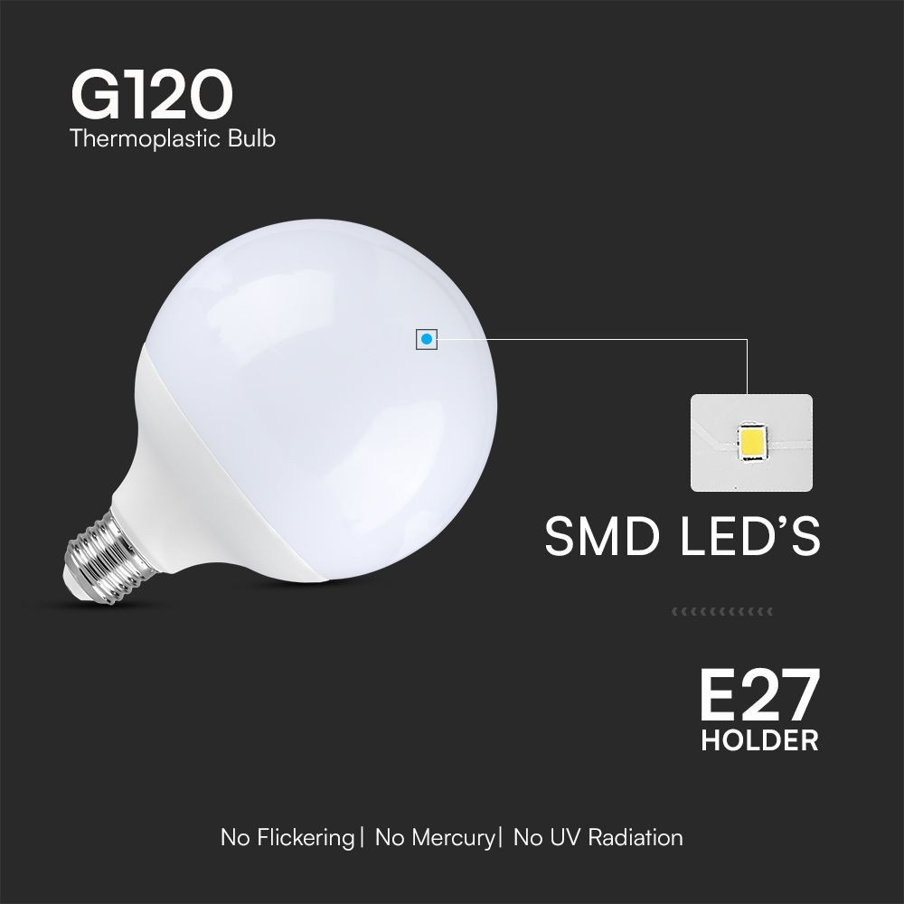 G120 LED Pære 18W E27 - Samsung Chip, 6500K, Plastik