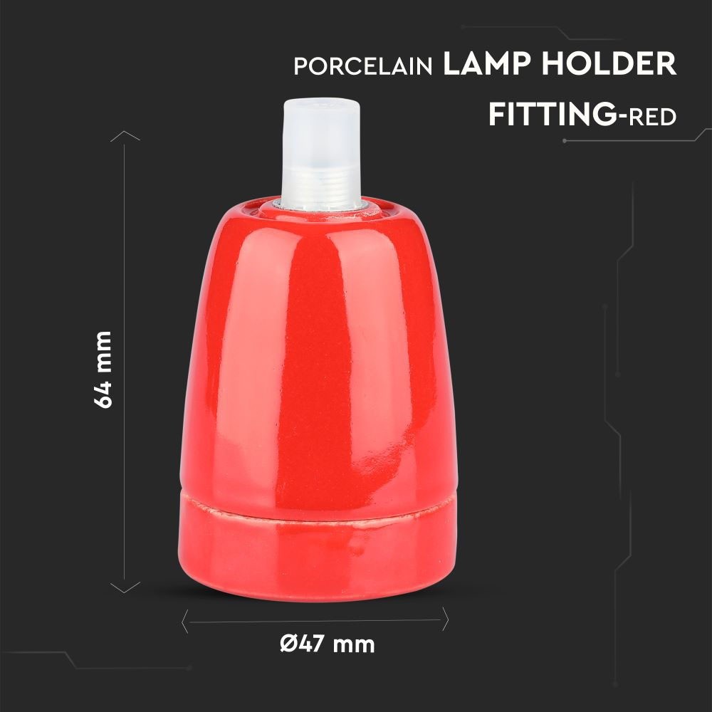 Porcelæns fatning E27 - Rød - Smuk og stilfuld fatning til din lampe. Opgrader din belysning med denne elegante røde fatning.