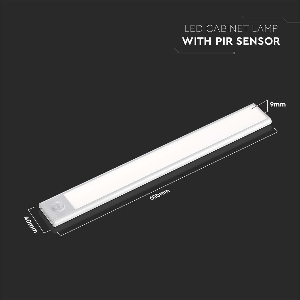 LED Skabslys med PIR Sensor, 2.5W, 3000K, Sølv, Husdesign, IP20 - Ideelt til skabe og skuffer