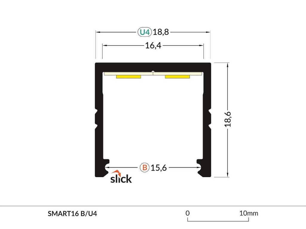 DIOFLEX Alu profil SMART16 B/U4 2m 18,8x18,6mm