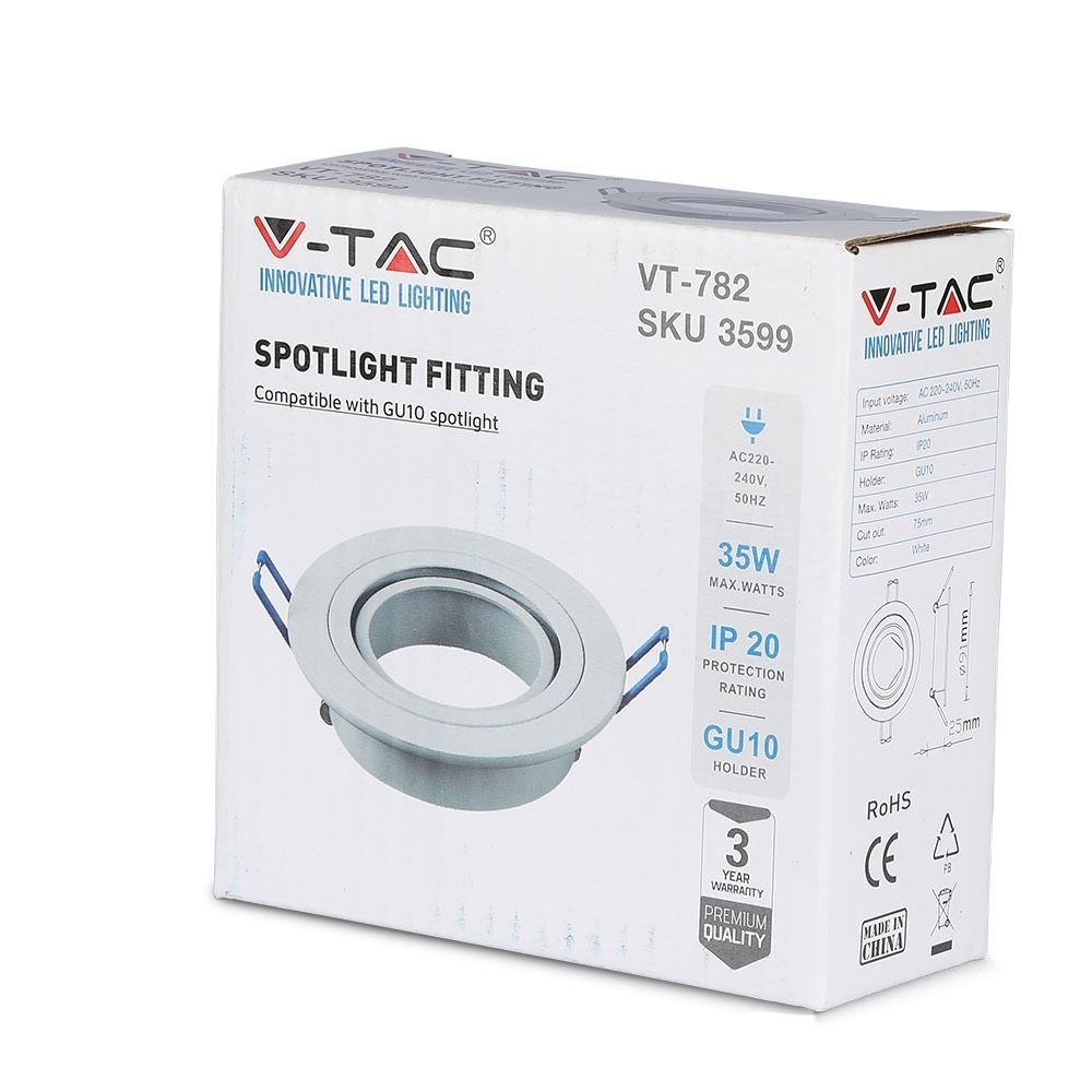 Downlight kit uden lyskilde - Hul: Ø7,5 cm, Mål: Ø9,1 cm, mat hvid, vælg MR16 eller GU10 fatning
