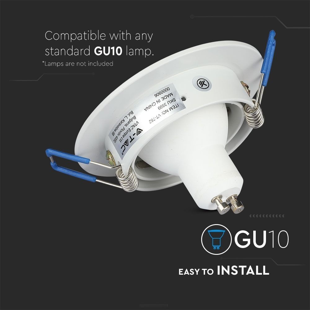 Downlight kit uden lyskilde - Hul: Ø7,5 cm, Mål: Ø9,1 cm, mat hvid, vælg MR16 eller GU10 fatning