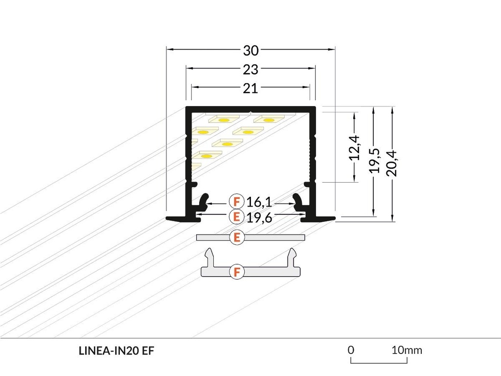 DIOFLEX Alu profil LINEA-IN20 F/U7 2m 30x20,4mm